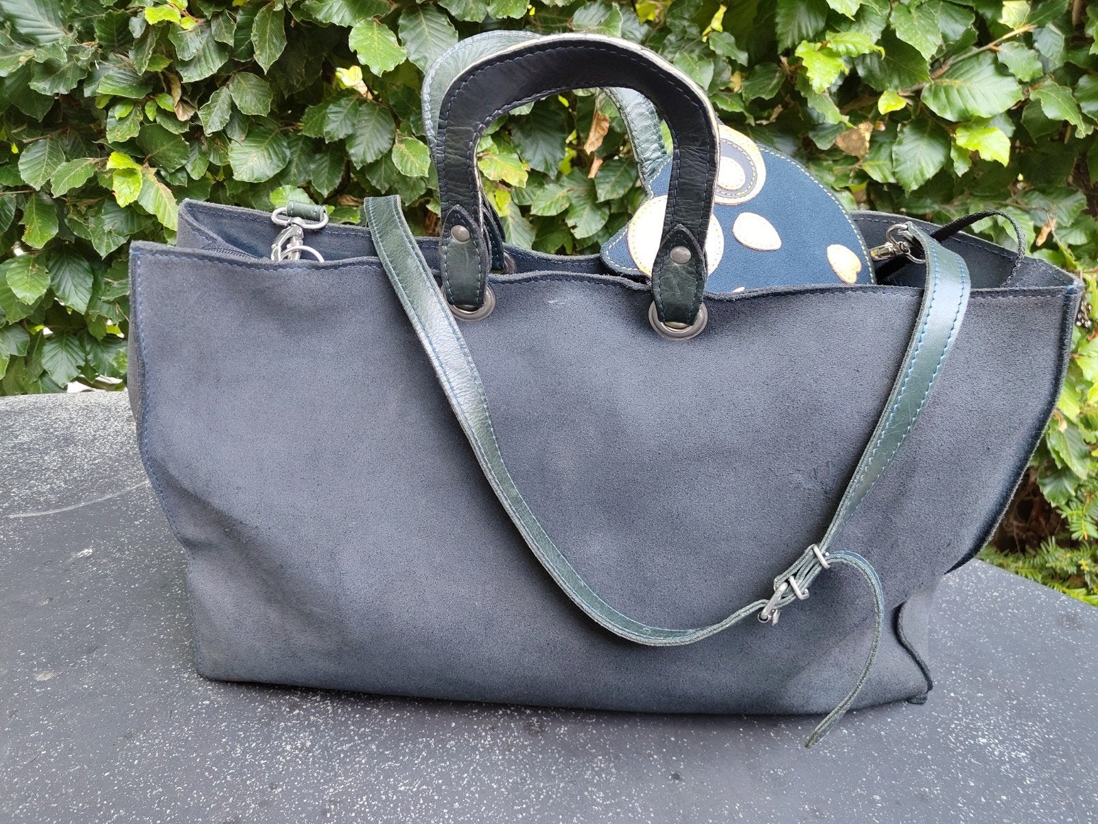 Suède blauwe tas voor werk en studie, laptop & A4 mappen, Ophalen of Verzenden, Gebruikt, Blauw, Overige typen