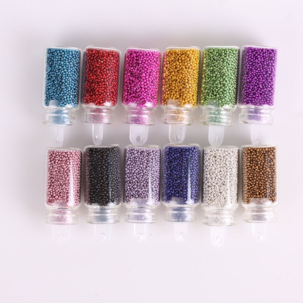 12 Potjes Nail Art Beads / Balletjes Kralen Nagel Manicure, Overige kleuren, Nieuw, Ophalen of Verzenden, Handen en Nagels