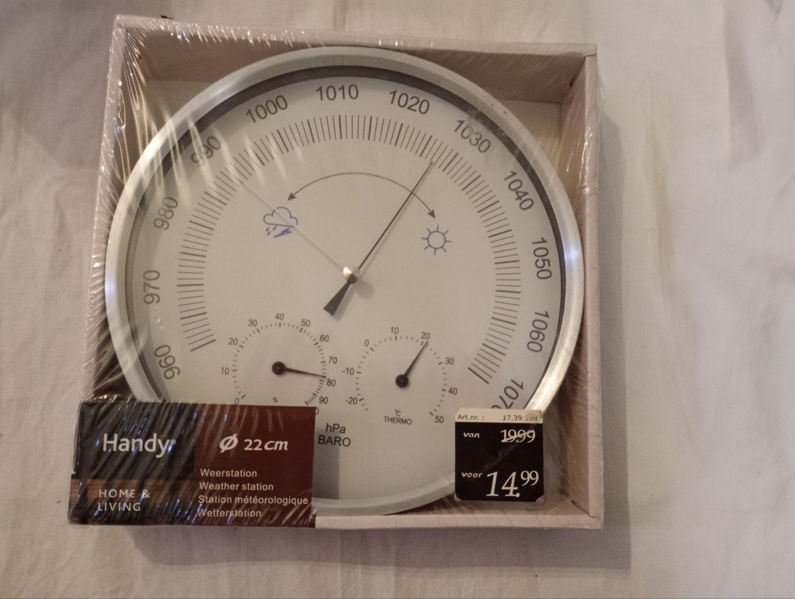 Barometer Thermometer Hygrometer Ø 22cm, Audio, Tv en Foto, Weerstations en Barometers, Ophalen of Verzenden, Nieuw, Weerstation