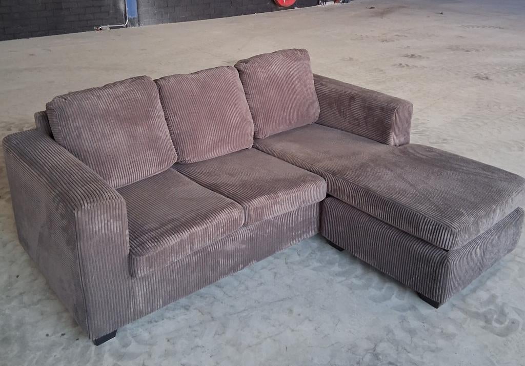 Stuart Hoekbank in Ribstof Elza Grey - Comfort en Design, Ophalen, Gebruikt, 100 tot 125 cm, Hoekbank