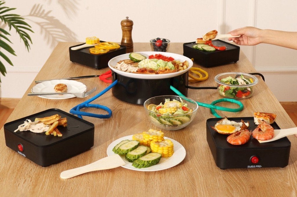 SWISS PRO+ DINNER4ALL GRILL GOURMET 4P VAN 89.95 VOOR..29.95, Witgoed en Apparatuur, Gourmetstellen, ., 4 t/m 7 personen, Nieuw