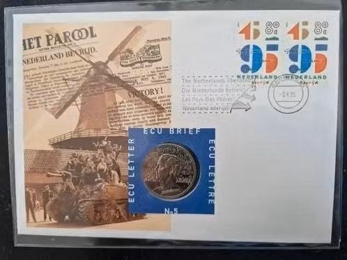 1995 Nederland - ECUbrief nr 5 - Viering van de bevrijding, Postzegels en Munten, Munten | Nederland, Ophalen of Verzenden, Koningin Juliana