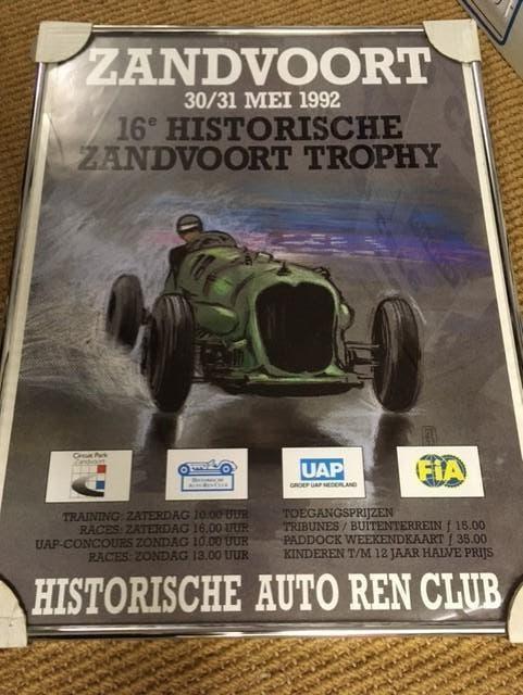 Poster Zandvoort Historische Trophy 1992 / HARC in lijst. Bu, Verzamelen, Rechthoekig Staand, Met lijst, Nieuw, Ophalen of Verzenden