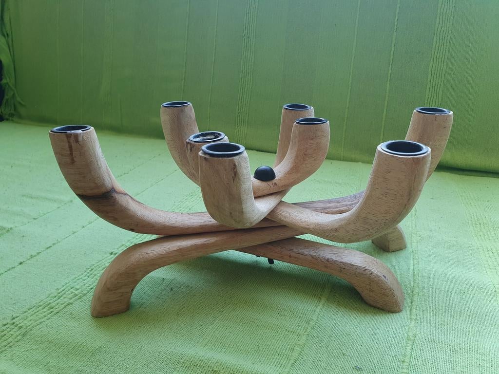 Houten design kandelaar voor 8 kaarsen, Ophalen, Zo goed als nieuw, Hout, Kandelaar
