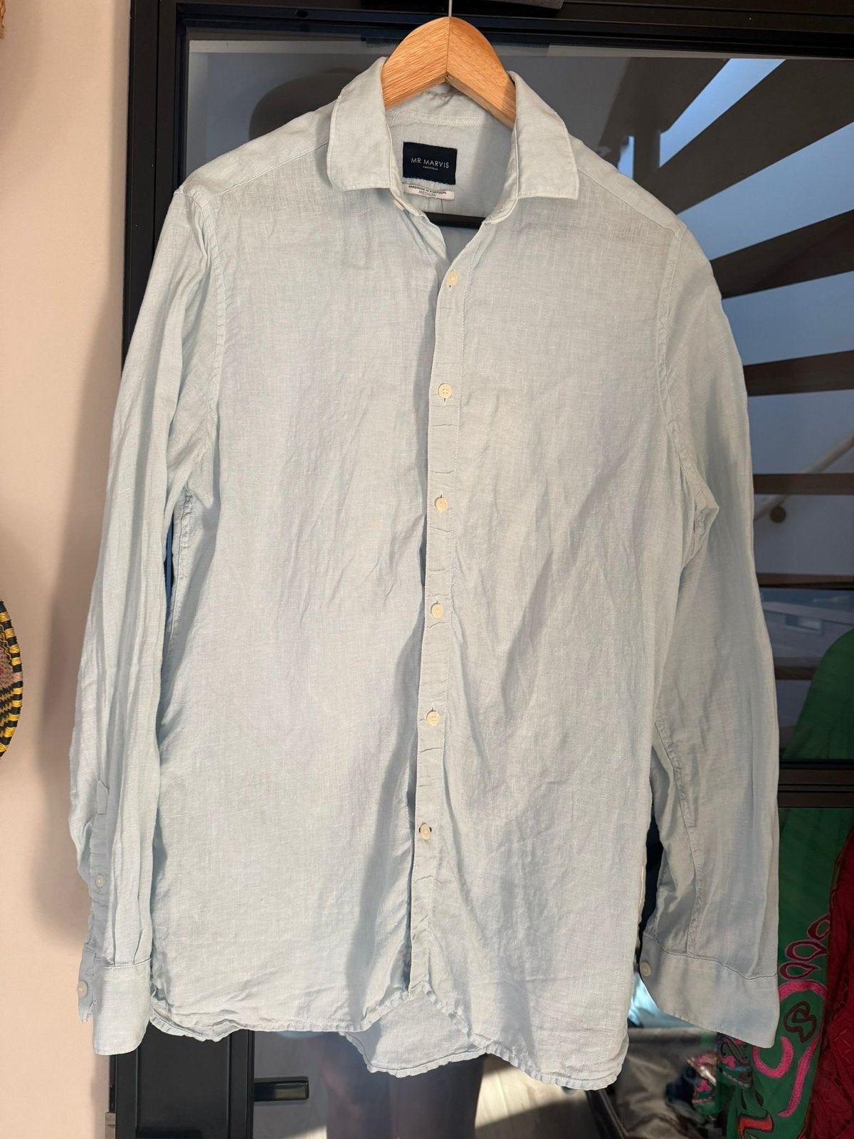 nette gebruikte staat mooi Mr Marvis linnen shirt avenues M, Ophalen of Verzenden, Gedragen, Blauw, Halswijdte 39/40 (M)
