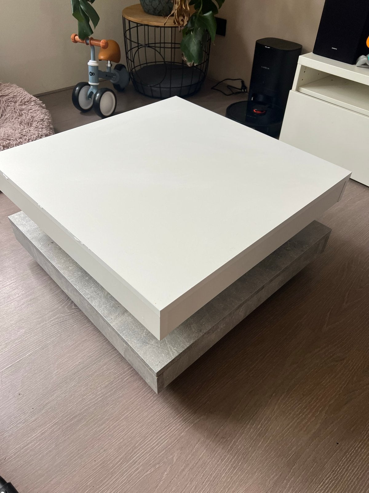 VidaXL Salontafel 360 graden draaibaar wit/betongrijs, Ophalen, Kunststof, Vierkant, 50 tot 100 cm