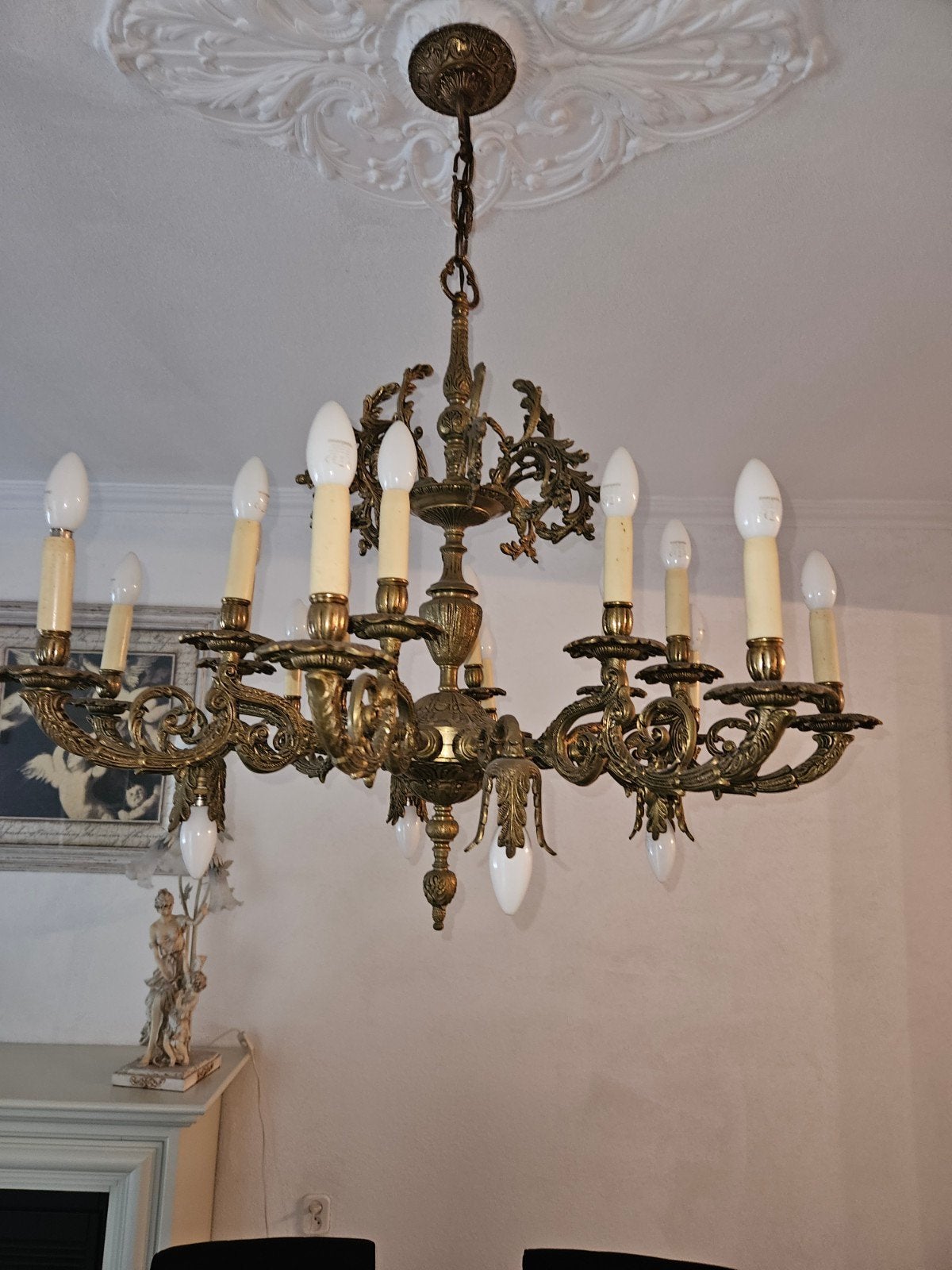 Bronskoperen Spaanse Kroonluchter, Huis en Inrichting, Lampen | Kroonluchters, Ophalen