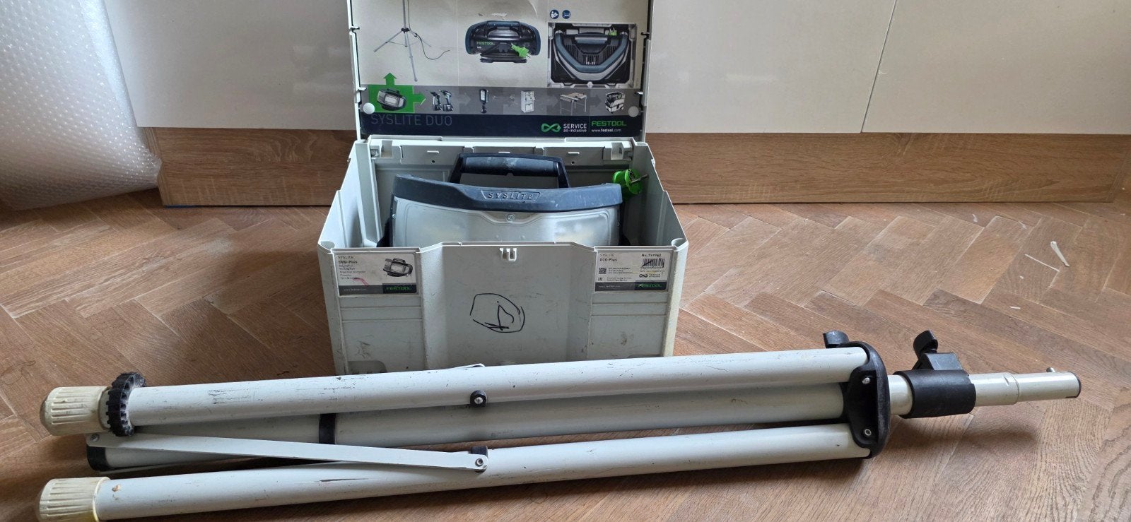 Festool Syslite DUO bouwlamp met statief - 112W, Ophalen, Gebruikt, Met statief, Lamp met armatuur