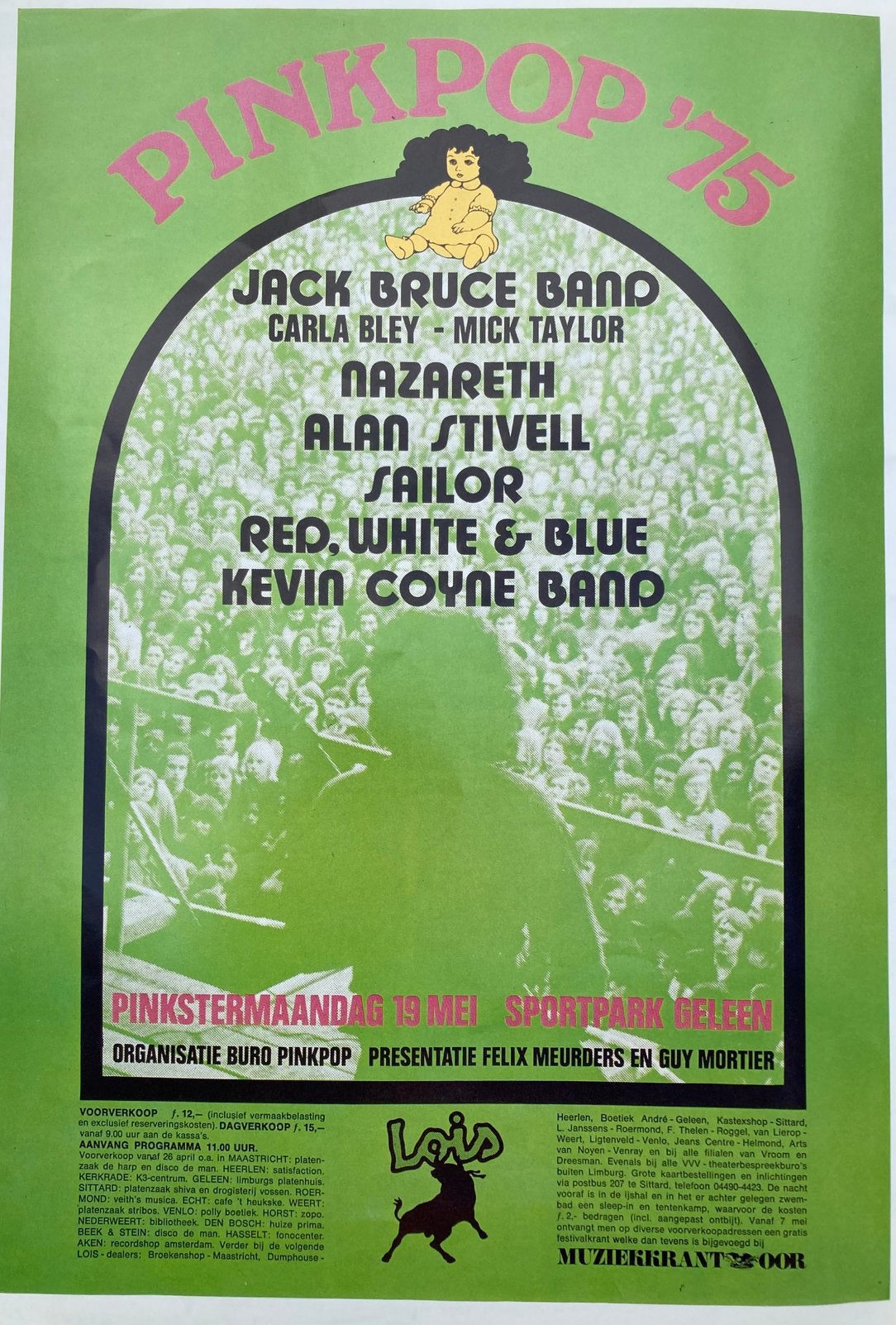 Paginagrote A3 advertentie PINKPOP 1975 NAZARETH Jack Bruce, Ophalen of Verzenden, Zo goed als nieuw, A1 t/m A3, Muziek