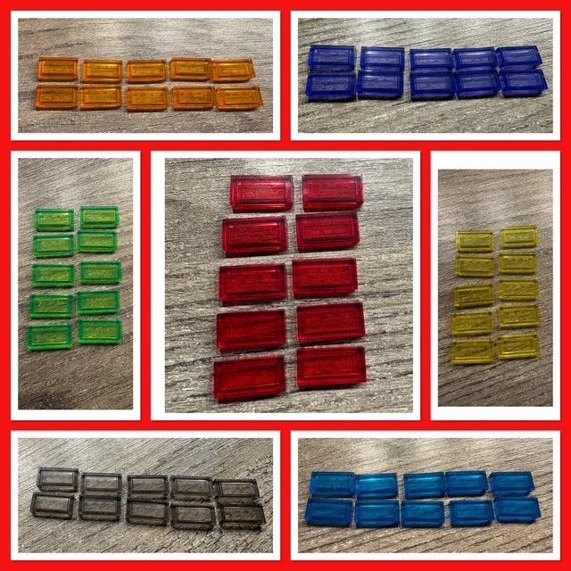 10 lego 1x2 tegels in 7 transparante kleuren, Ophalen of Verzenden, Nieuw, Losse stenen, Lego