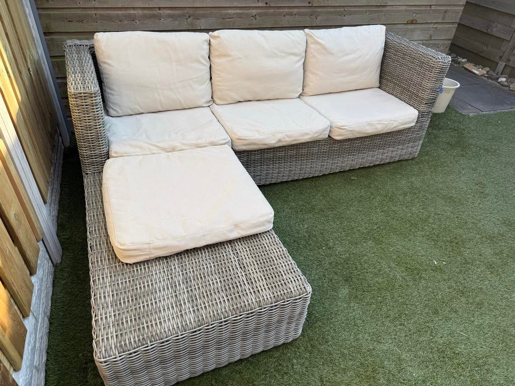 Wicker Loungeset met Hocker - Grijs, Ophalen, Gebruikt, 3 zitplaatsen, Loungeset