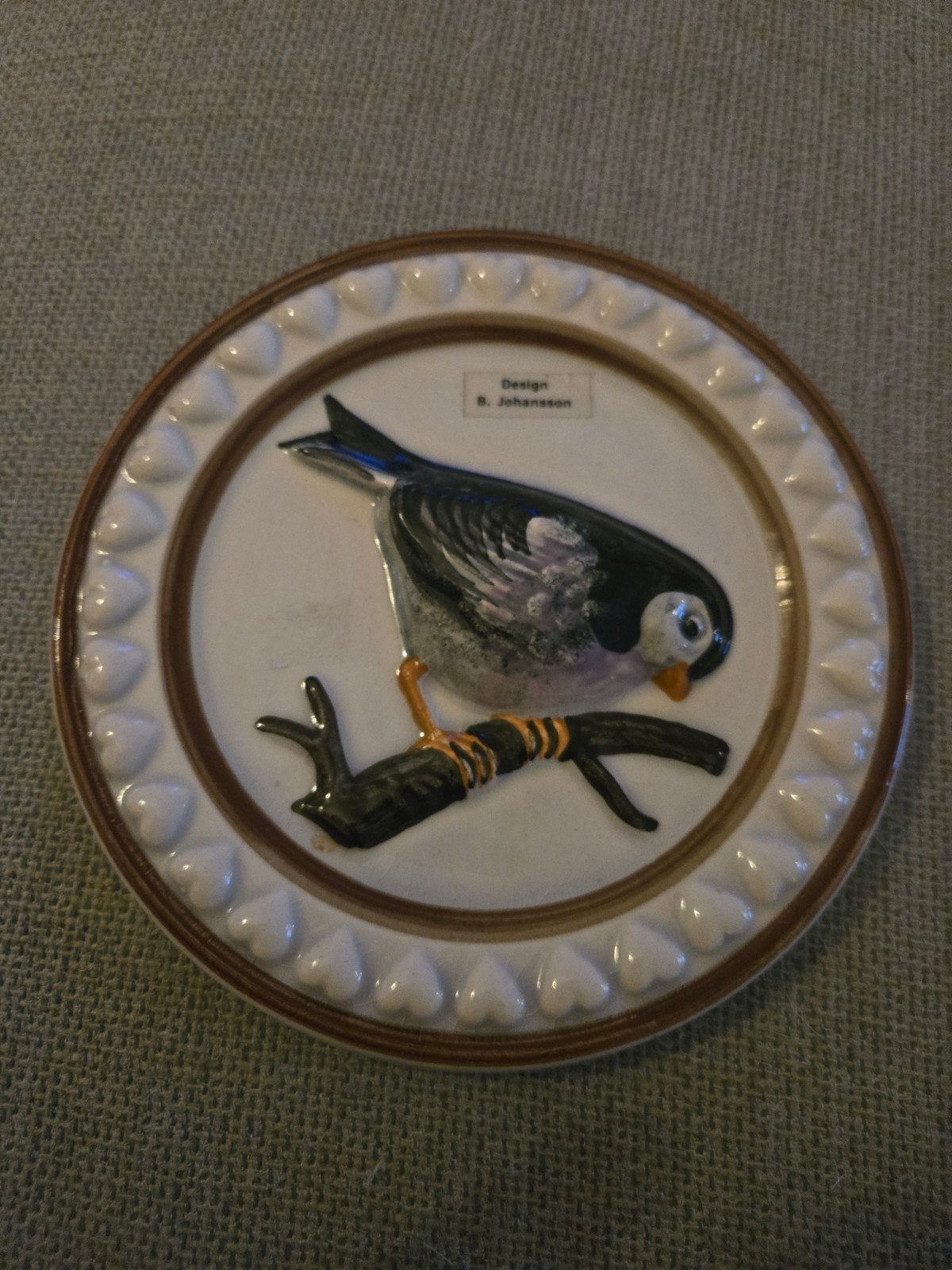 Vintage wandbordje vogel B. Johansson Deco 7044 Zweden, Ophalen of Verzenden
