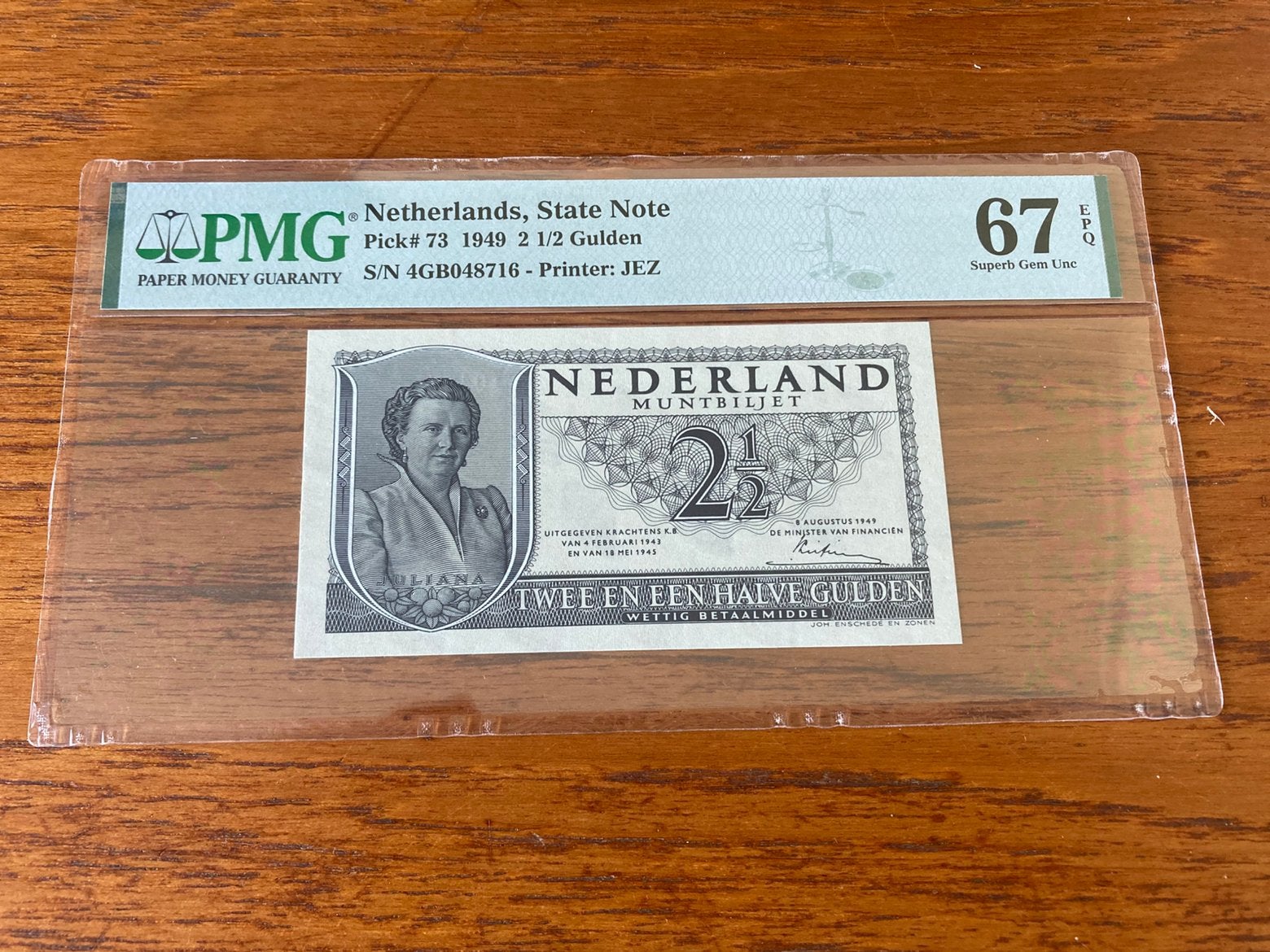 2,5 gulden 1949 Juliana PMG 67 EPQ, Postzegels en Munten, Ophalen of Verzenden, 2½ gulden, Los biljet