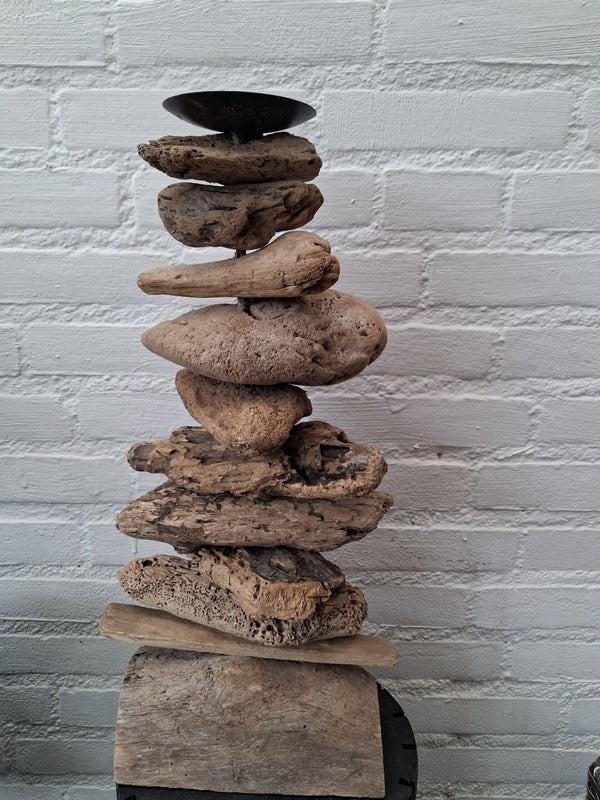 Kaarsenhouder wood stone cup, Verzenden, Nieuw, Overige materialen