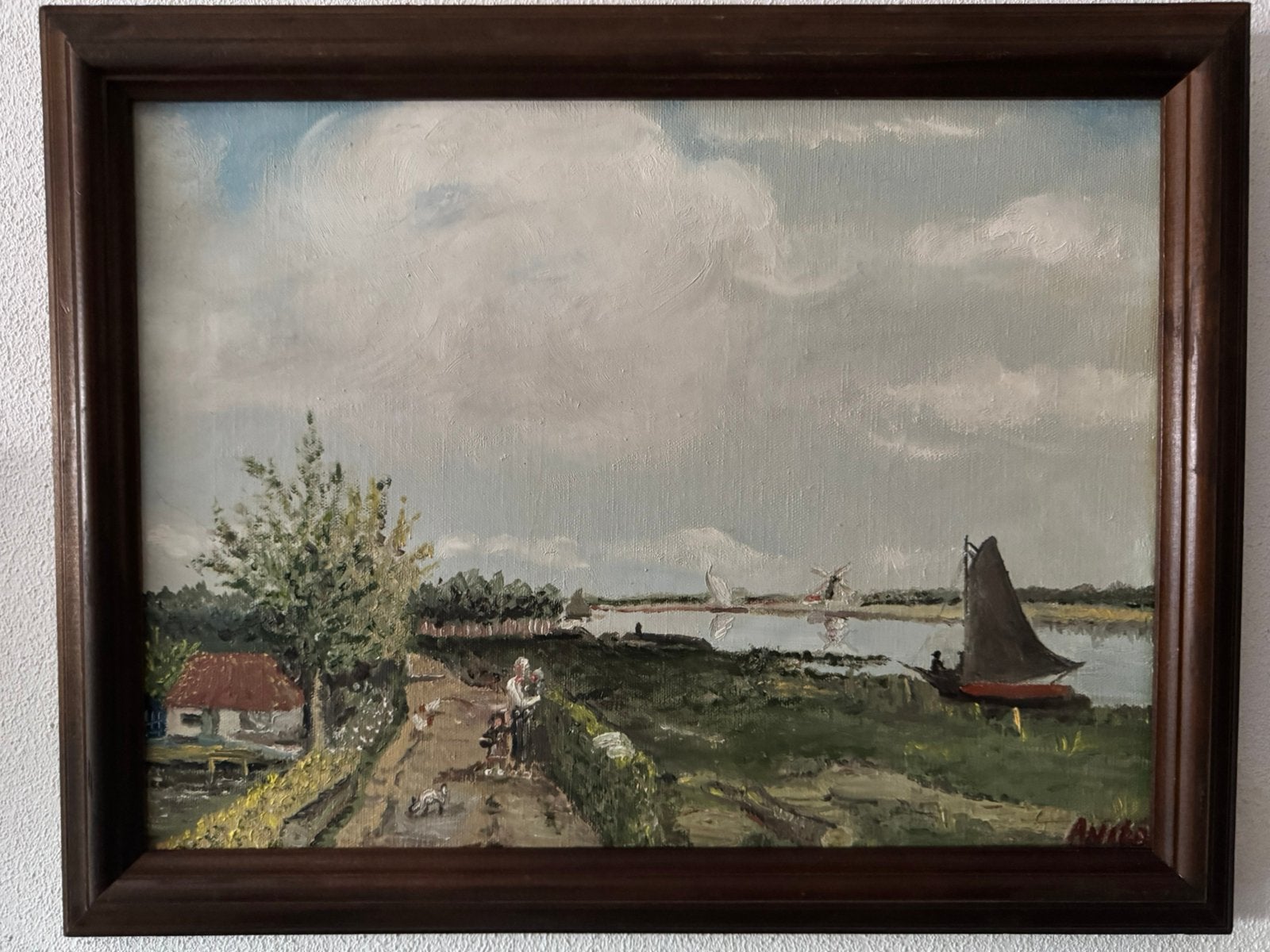 Anita: afb. v.e.klassiek Hollands polder landschap ., Antiek en Kunst, Kunst | Schilderijen | Klassiek, Ophalen
