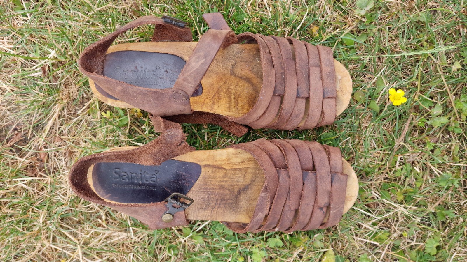 Sanita klompsandalen maat 37 - Bruin leer, Bruin, Sanita, Gedragen, Sandalen of Muiltjes