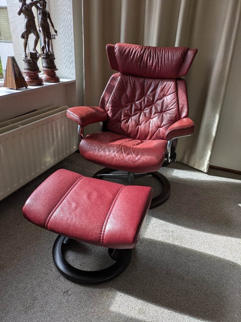 Stressless fauteuil, Ophalen, Zo goed als nieuw, 50 tot 75 cm, Leer