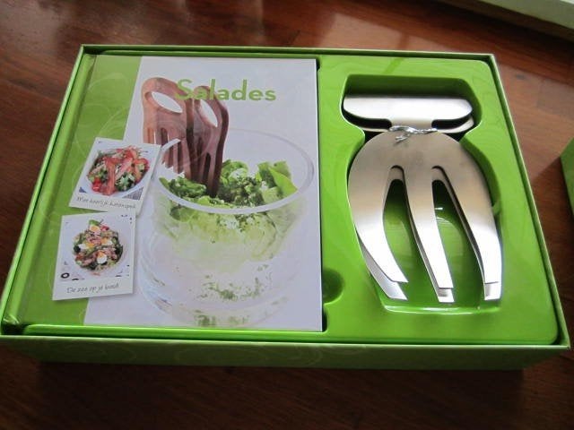 Salade bestek set met receptenboekje - Nieuw in doos, Overige typen, Ophalen of Verzenden, Metaal, Overige merken