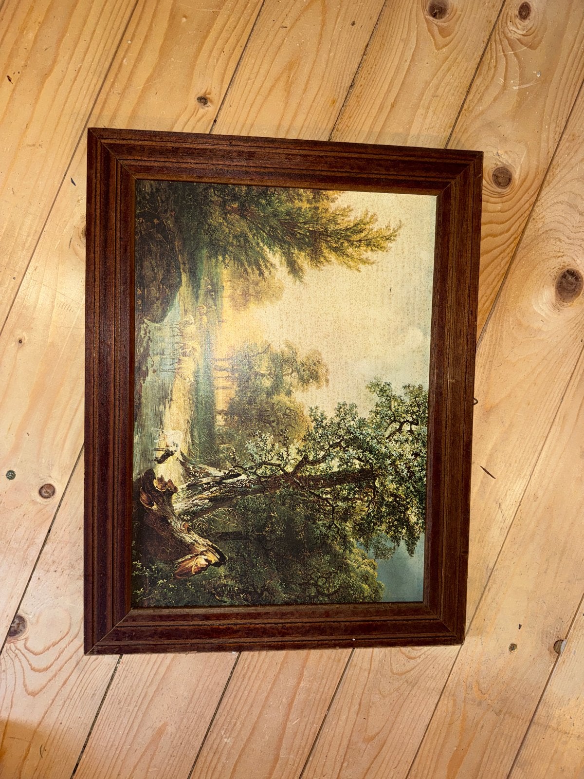 Klassiek Landschap Schilderij met Schapen - Ingelijst, Antiek en Kunst, Doek, Realistisch, Ophalen of Verzenden, Landschap