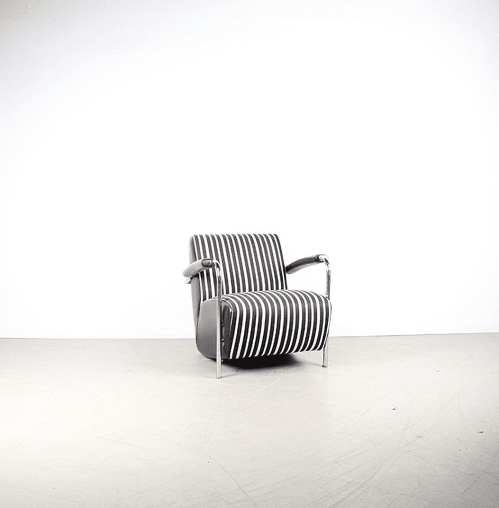 Leolux Scylla Laag Fauteuil Zwart/Wit Stof/Leer - Chroom