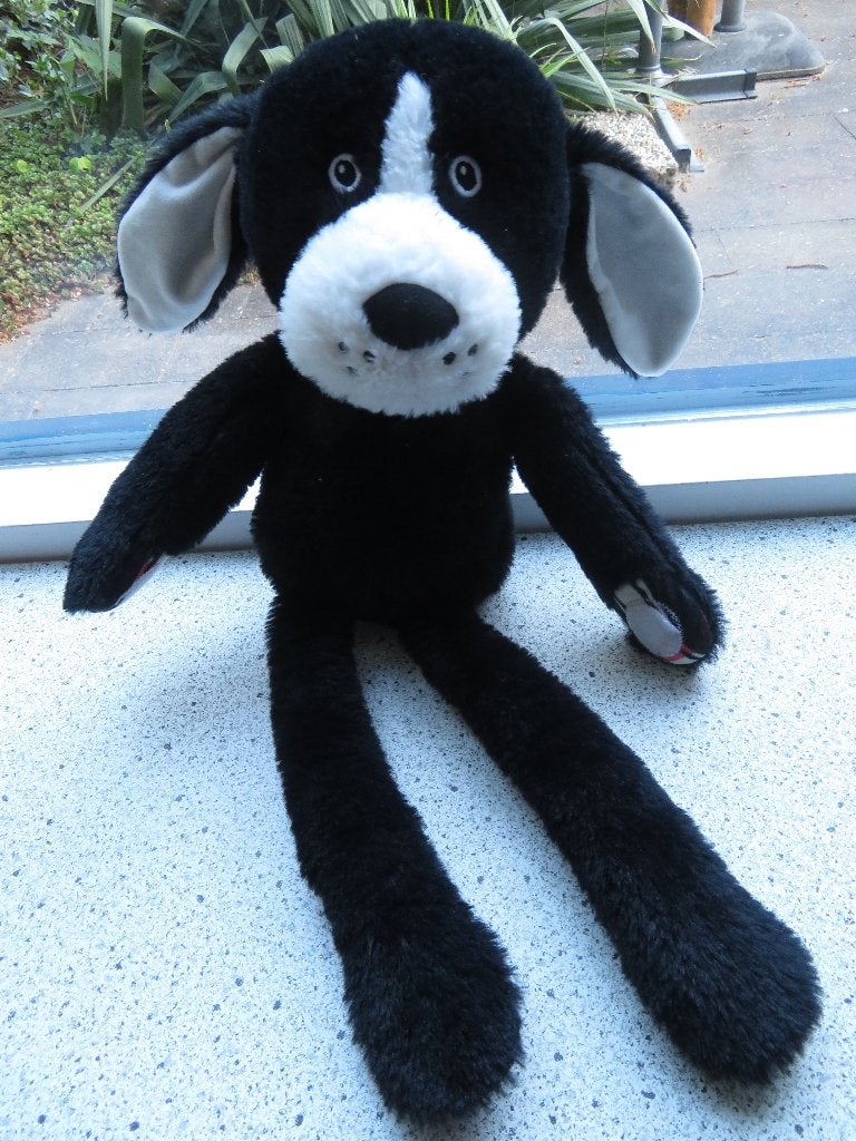 Hond zwart wit velours van Hema met klittenband aan handen, Hema, Zo goed als nieuw, Wasbaar, Middelgroot (20 tot 80 cm)