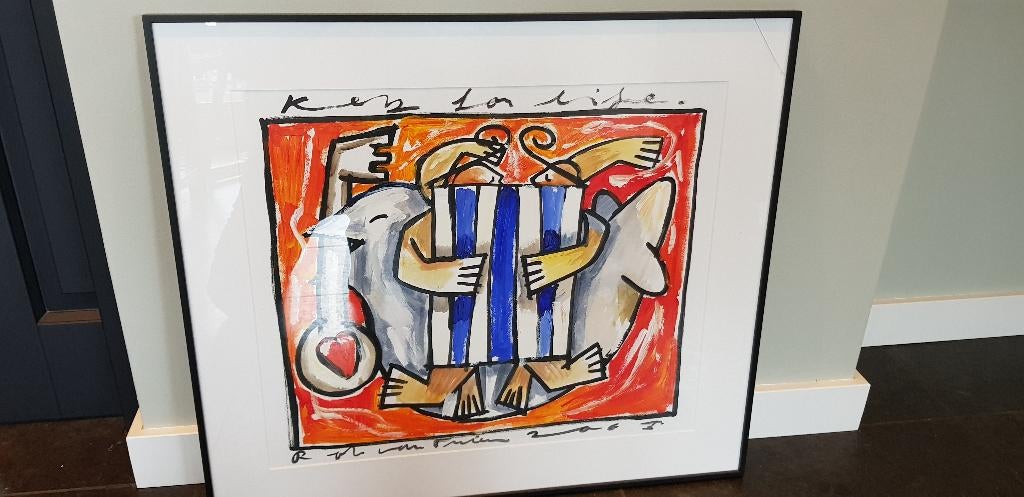 Schilderij op papier "Key for Life" uit 2005 Rob van Trier, Ophalen