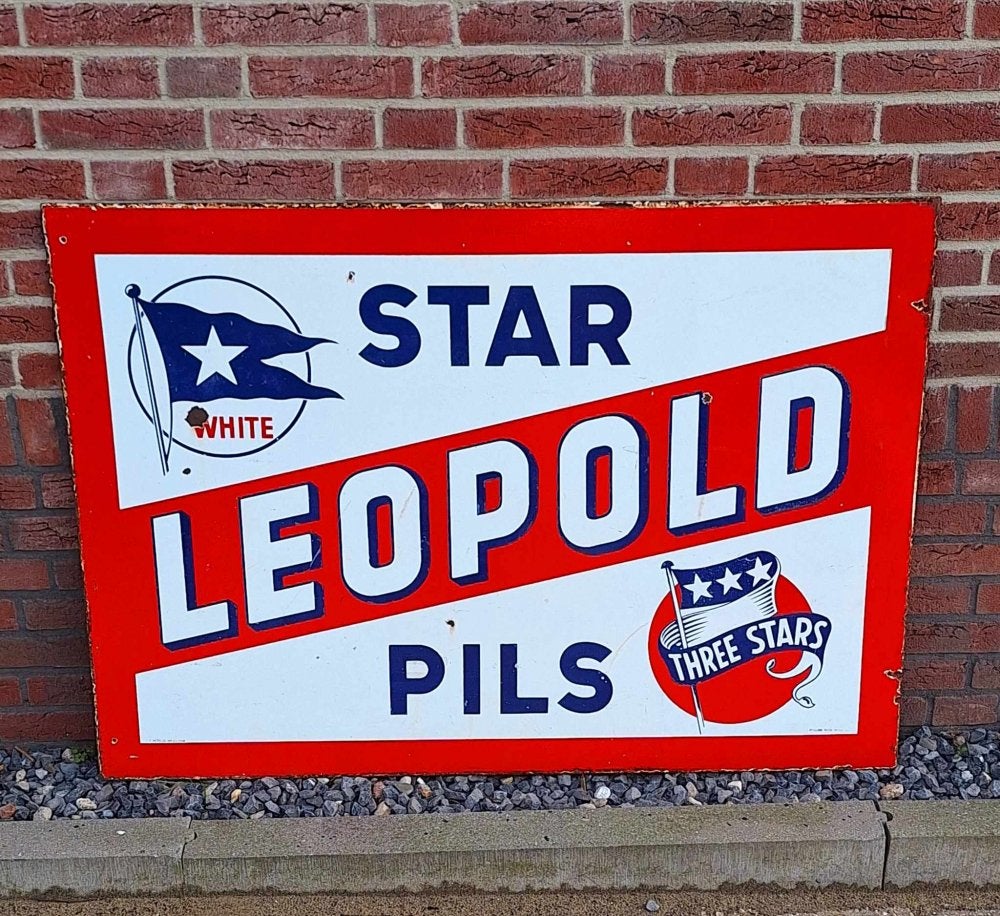 XXL dubbelzijdig emaille bord Star Leopold pils🍺, Verzamelen, Ophalen, Reclamebord, Gebruikt, .