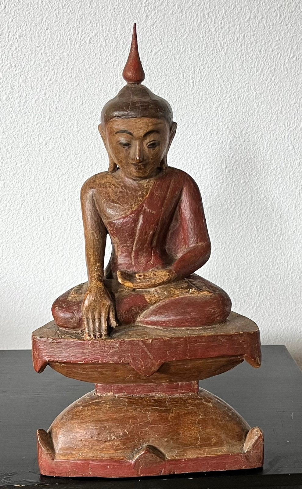 Birmese Houten Boeddha Shan Stijl (36 cm) incl. Certificaat, Ophalen, Zo goed als nieuw, Hout, Handgemaakt