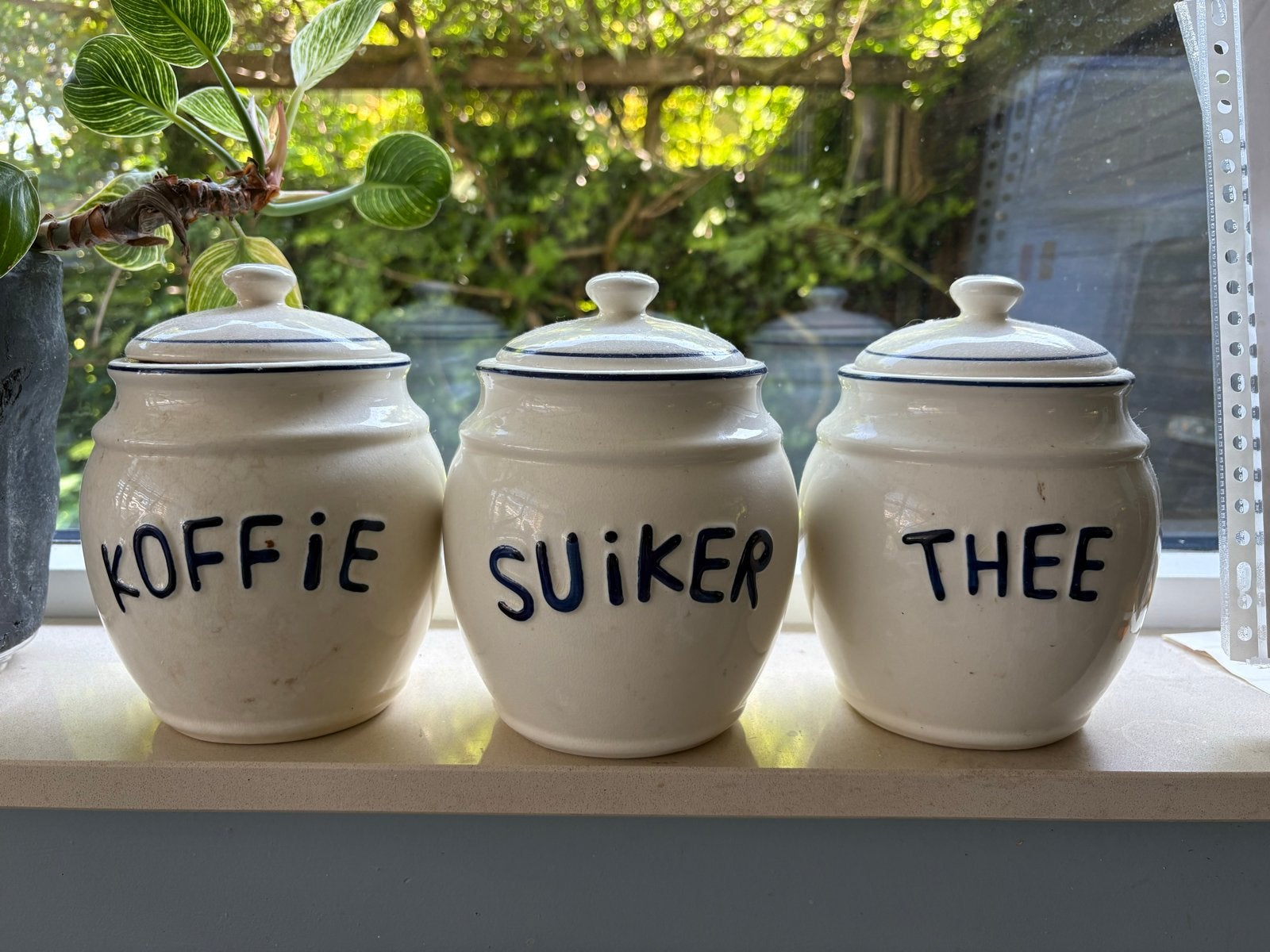 Vintage voorraadpotten: Koffie, Suiker, Thee, Ophalen, Gebruikt, Voorraadpot, Steen/keramiek