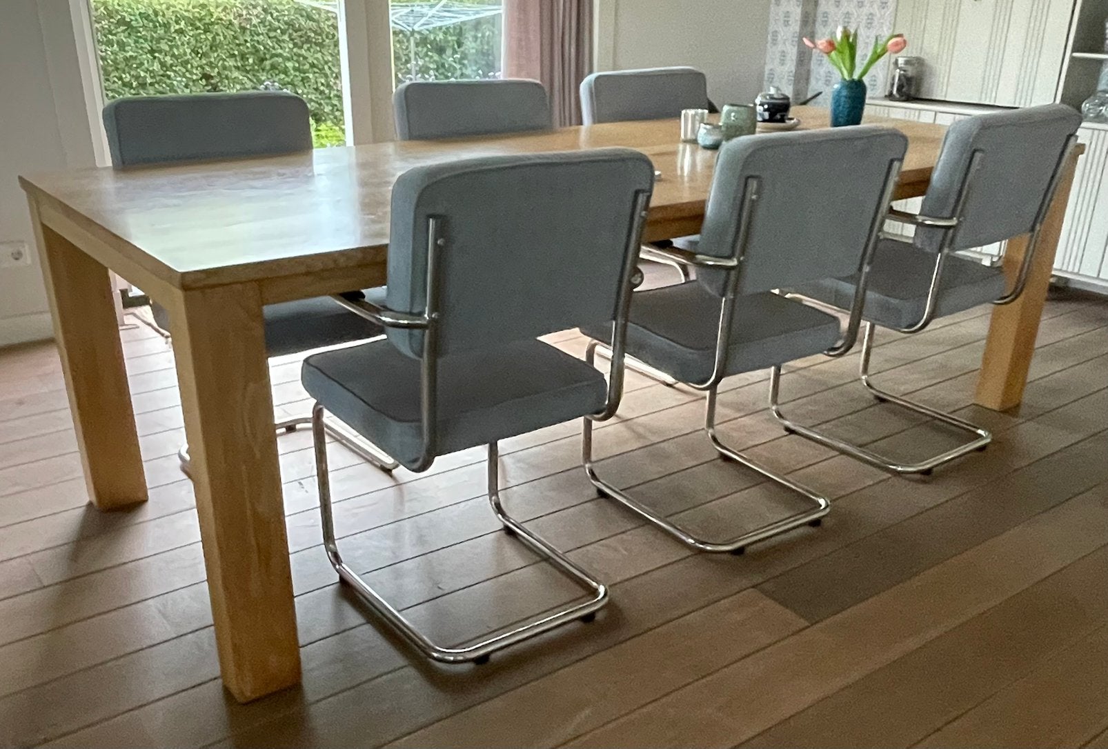 Eiken eettafel 240cm, Ophalen, 100 tot 150 cm, 200 cm of meer, Zo goed als nieuw