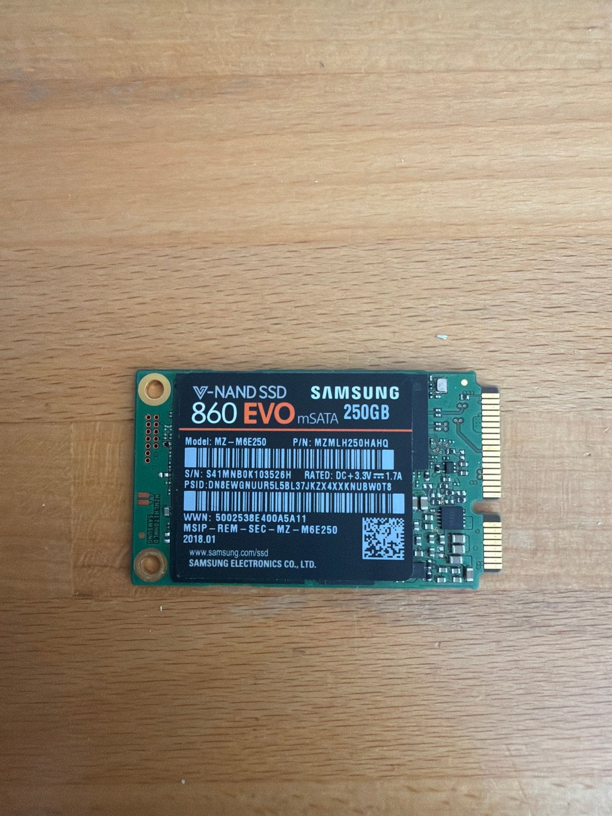 Samsung 860 EVO mSATA 250GB SSD, Computers en Software, Harde schijven, Intern, Ophalen of Verzenden, Zo goed als nieuw, Laptop