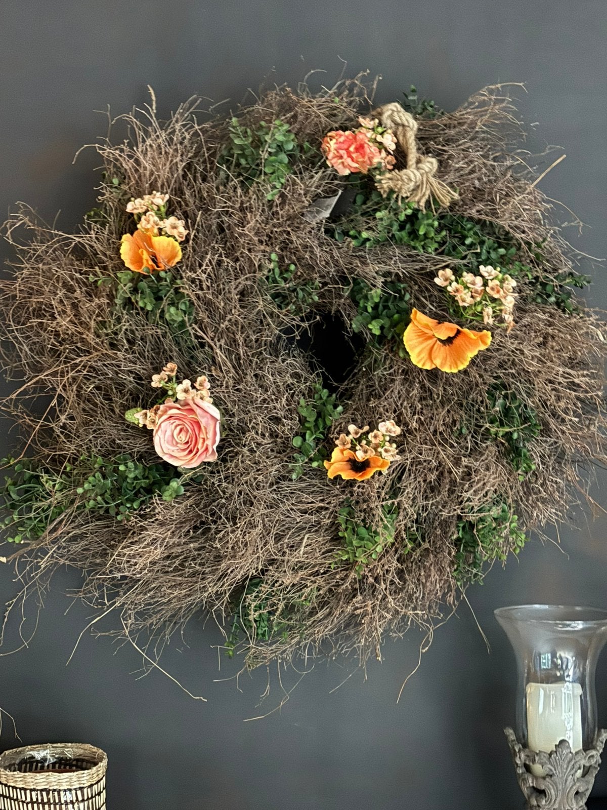 Decoratieve opgemaakte krans, Ophalen, Gebruikt, Natuurlijk materiaal