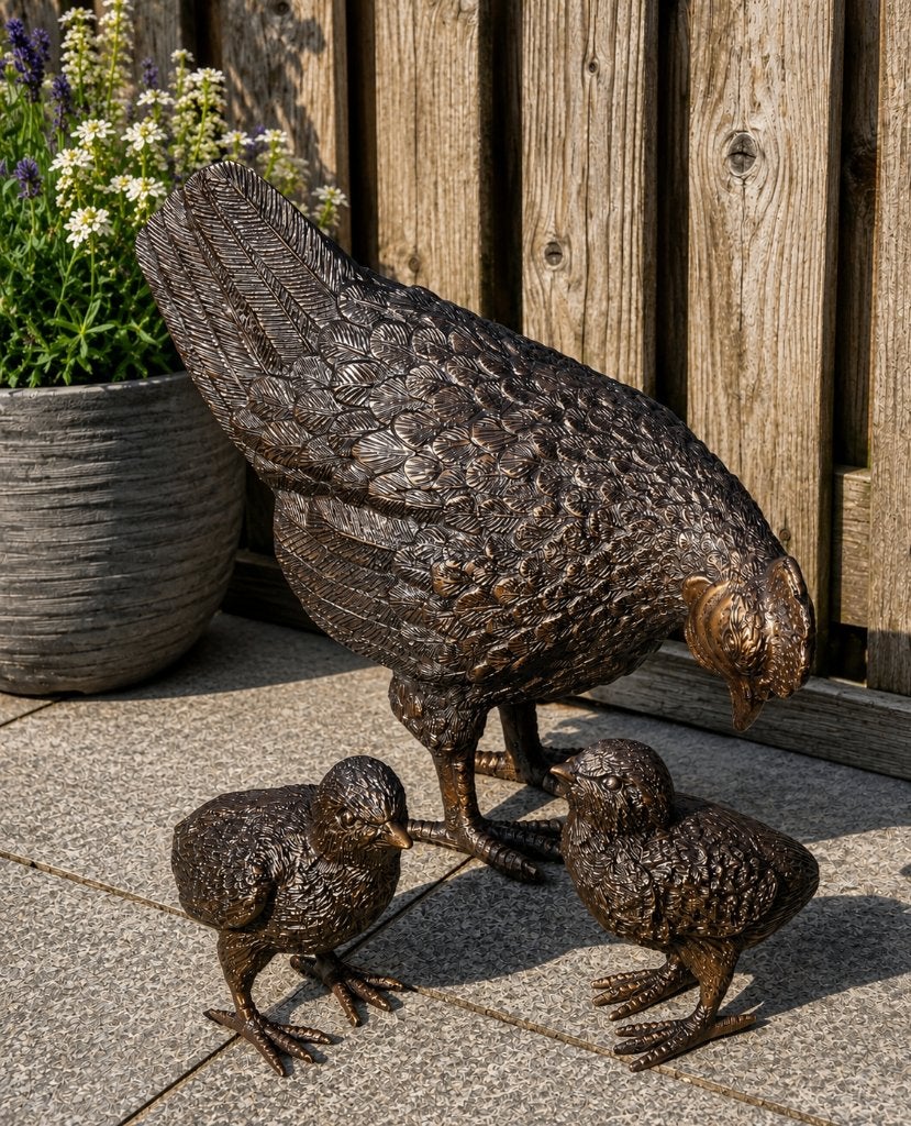 KIP MET KUIKENS / Bronzen tuinbeeld / HEN, Nieuw, Info@huisentuindecoratiemarie.nl, Huis en tuin decoratie marie, Dierenbeeld