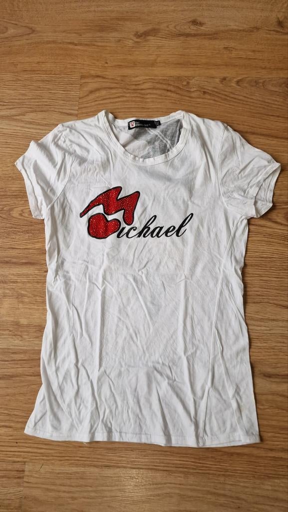 Wit T-shirt met Michael Jackson print en rode lippen S/M?, Verzenden