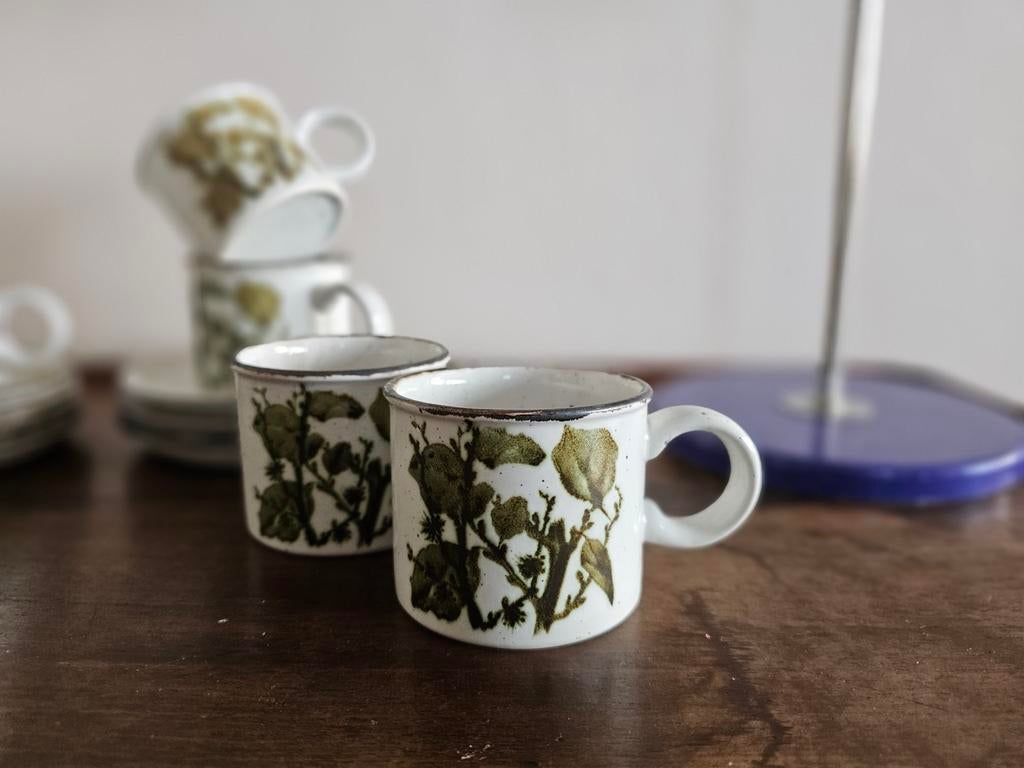 Wedgwood Stonehenge 'Green Leaves' koffie/schotel per set, Ophalen of Verzenden, Zo goed als nieuw, Porselein, Kop en/of schotel