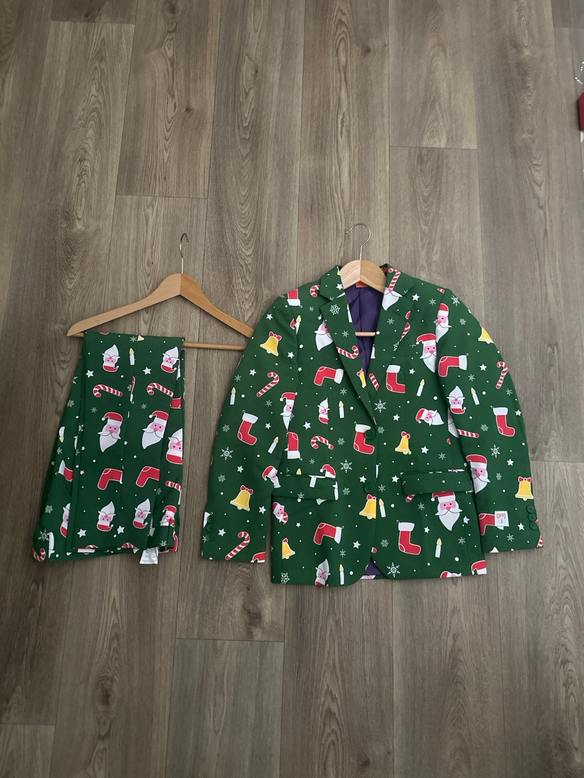 OppoSuits Kerstpak - Groen met Kerstmotieven, Kerstmis of Sinterklaas, Ophalen of Verzenden, Zo goed als nieuw, Kleding