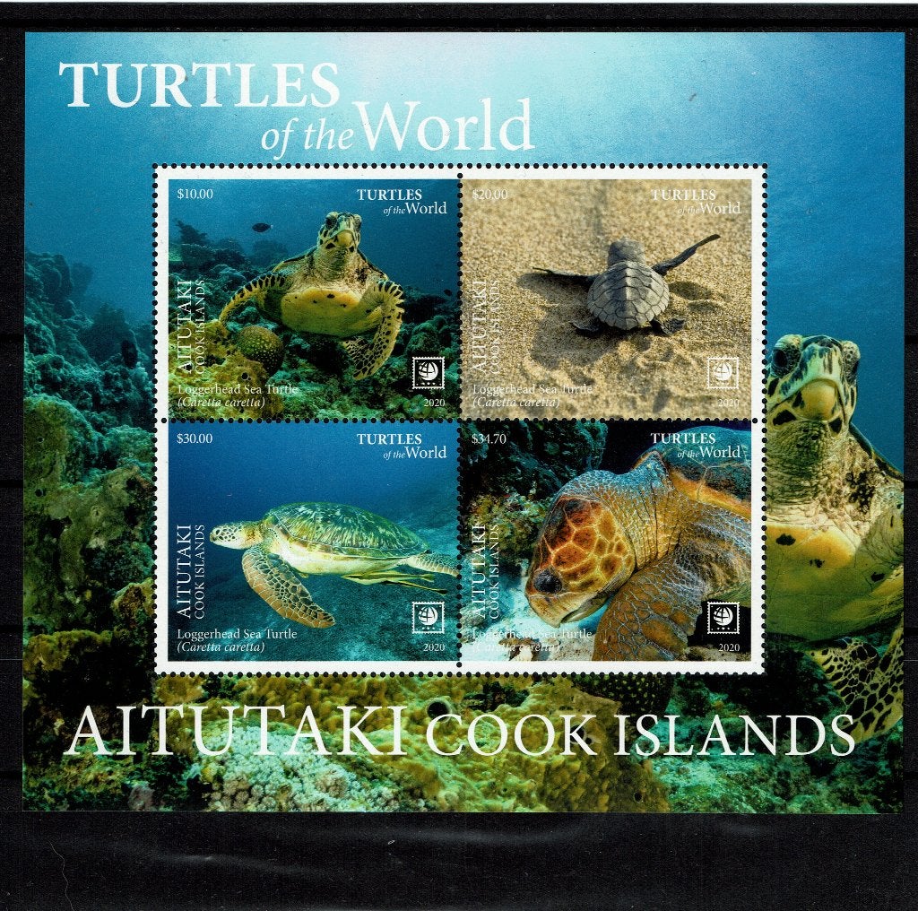 AITUTAKI 2020 PF BLOK SCHILDPADDEN REPTIELEN TURTLES 1, Ophalen of Verzenden, Postfris, Dier of Natuur