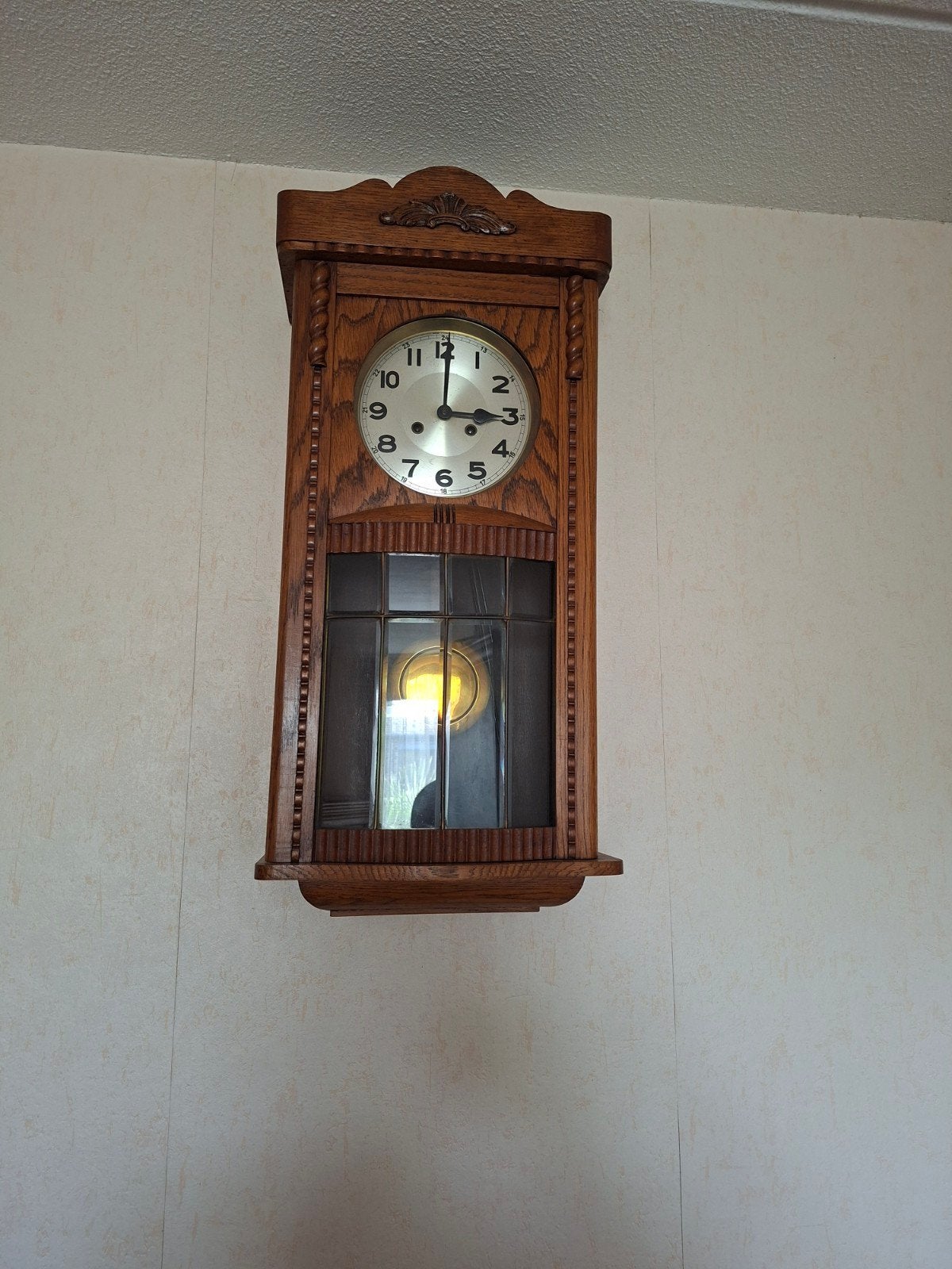 Antieke houten wandklok met slinger, Antiek en Kunst, Ophalen of Verzenden