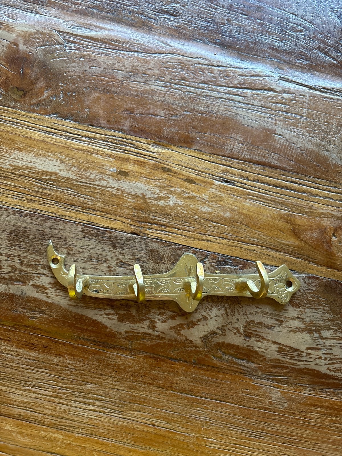 Handgemaakt koperen sleutelrekje / kapstokje - 19,5 cm, Huis en Inrichting, Ophalen of Verzenden, Gebruikt, Metaal, Wandhaken