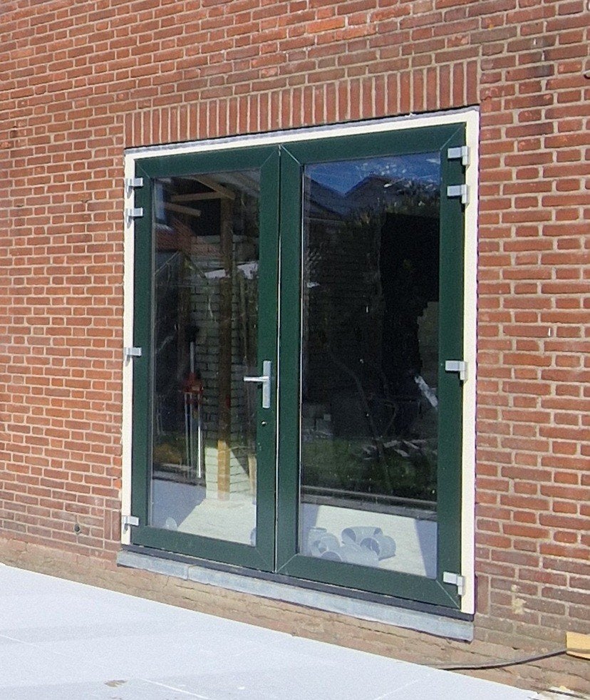 Kunststof openslaande deuren in donkergroene kleur, Ophalen, Gebruikt, 120 cm of meer, Buitendeur