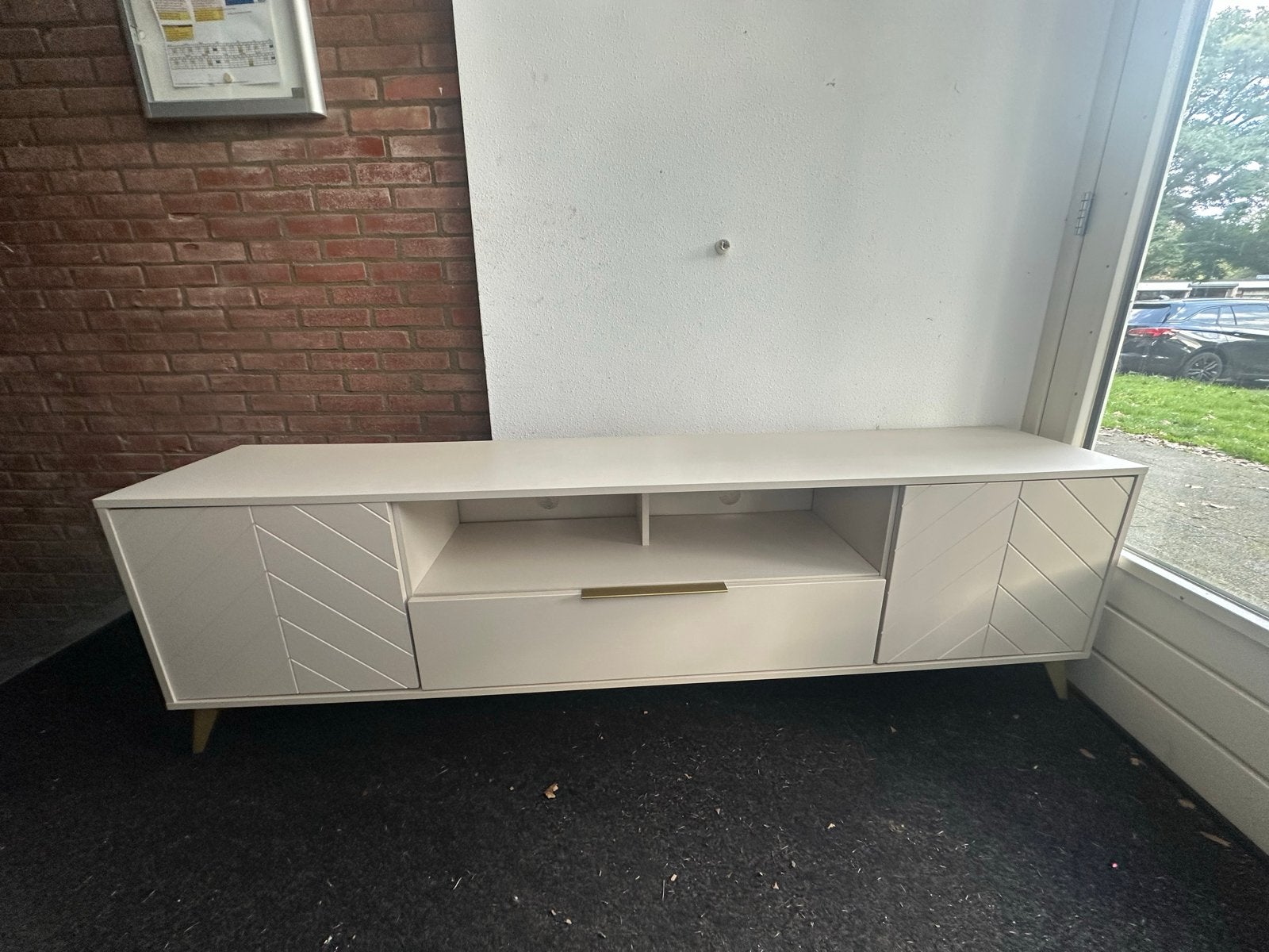 Modern crème/beige tv-meubel met opbergruimte, Ophalen, Zo goed als nieuw, 200 cm of meer, Minder dan 100 cm
