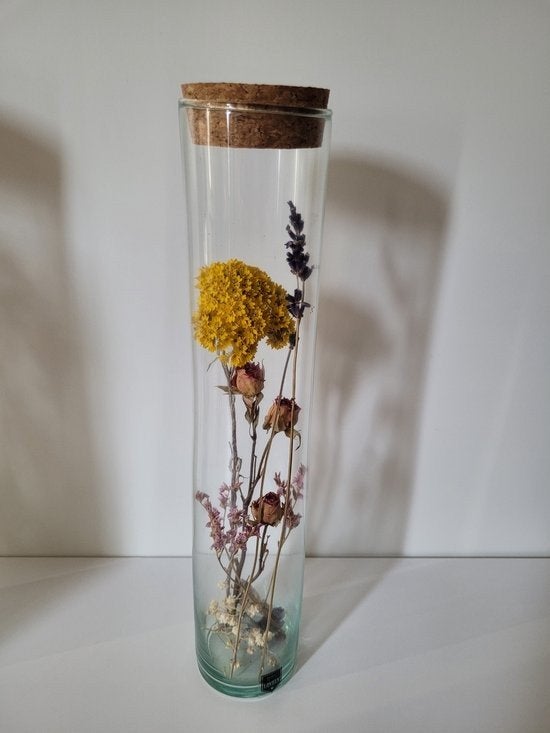 Glazen tube met kurken stop en gedroogde bloemen, Ophalen of Verzenden, Nieuw