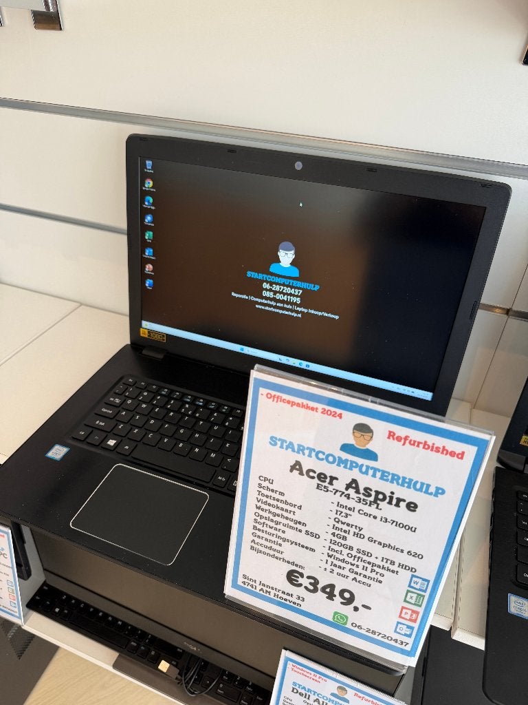 Acer Aspire E5 | i3 | 8GB|128 GB SSD + 1TB | 17,3″ | W11 Pro, 2 tot 3 Ghz, Qwerty, 8 GB, Refurbished