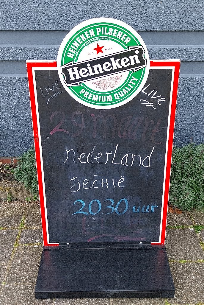 Heineken stoepbord, dubbelzijdig krijtbord of reclamebord, Ophalen, Gebruikt, Reclamebord, Plaat of Schild, Heineken
