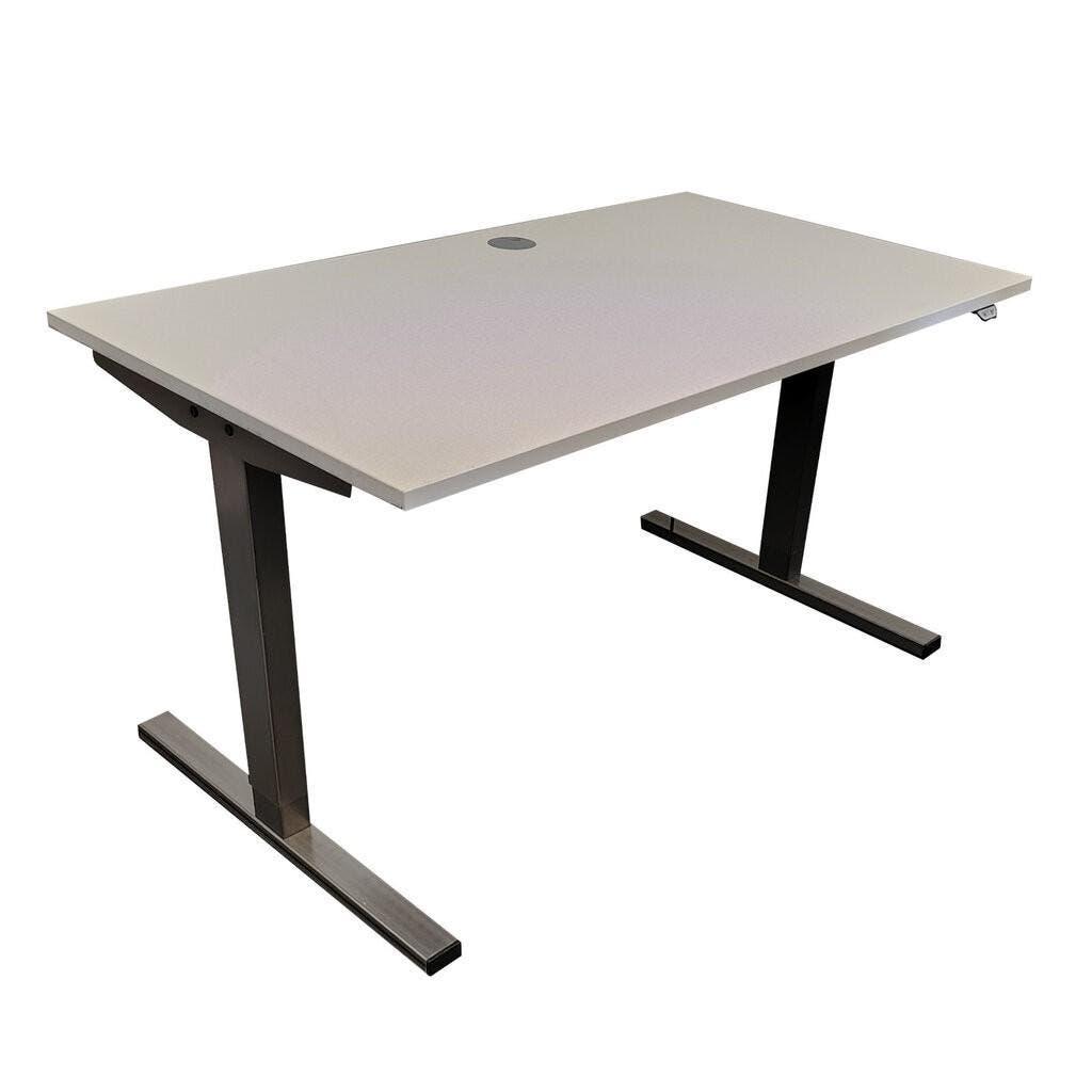 Elektrisch Zit Sta Bureau Wit Donkergrijs B140xD80, Overige stijlen, Zit-sta bureau, Gebruikt, Spaanplaat of MDF