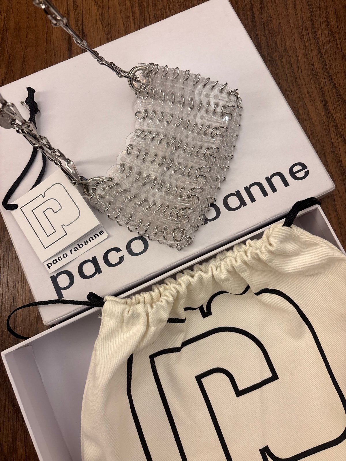 Paco Rabanne Iconic Nano Transparant Schoudertasje, Ophalen of Verzenden, Zo goed als nieuw, Overige kleuren, Schoudertasje