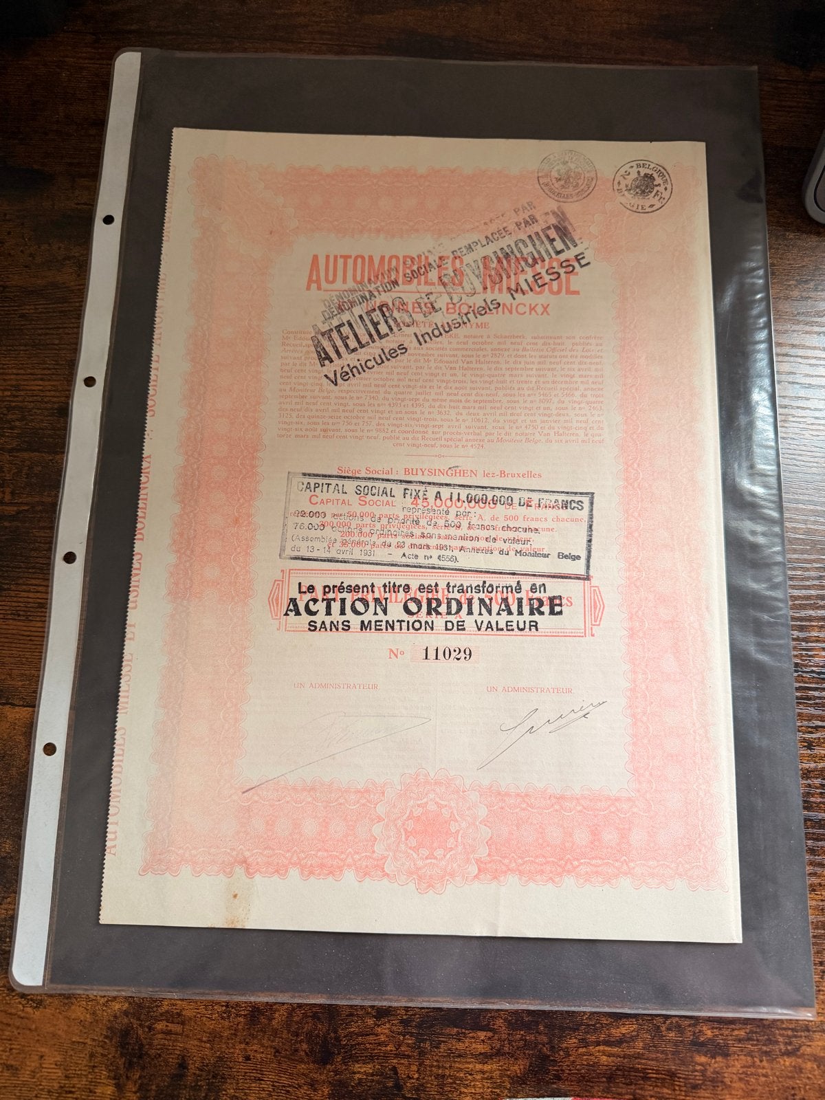 Aandeelbewijs Automobiles Miesse uit 1931, Ophalen of Verzenden, 1920 tot 1950, Aandeel