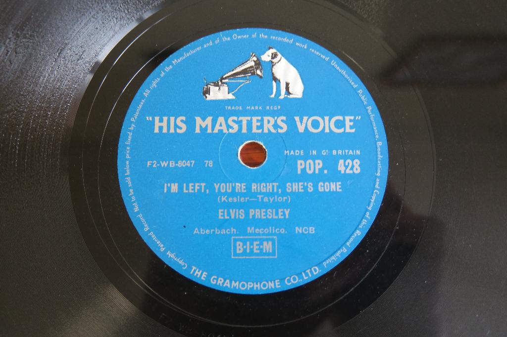 Elvis Presley I'm left, you're right , she’s gone 78 toeren, Gebruikt, 10 inch, Voor 1960, Ophalen of Verzenden