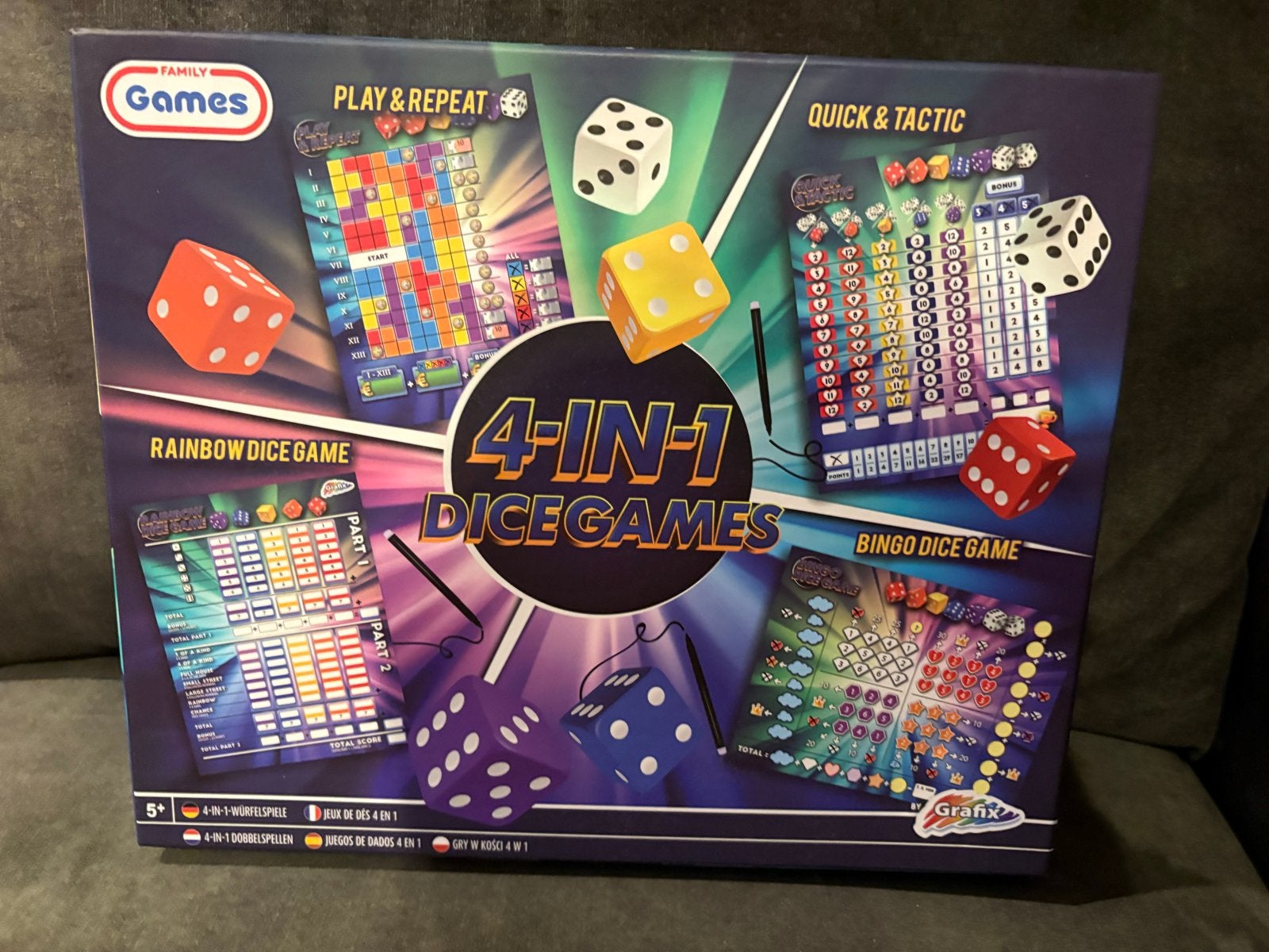4-in-1 Dobbelspellen - Family Games, Hobby en Vrije tijd, Gezelschapsspellen | Bordspellen, Een of twee spelers, Ophalen of Verzenden