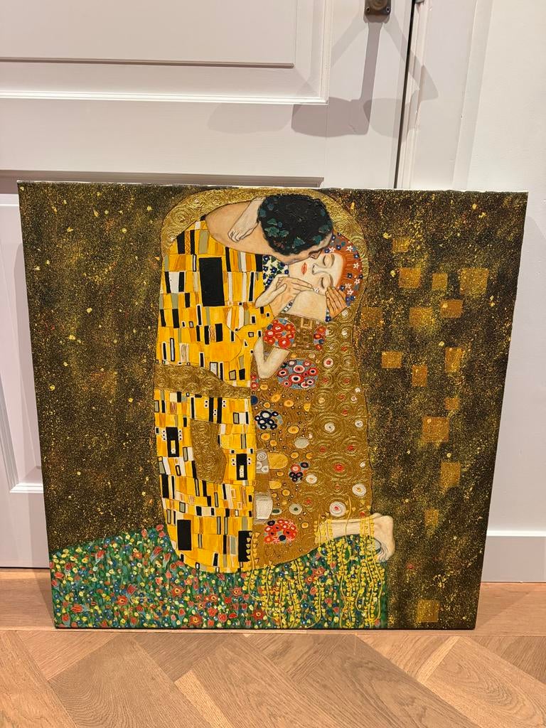 Handgeschilderde replica van Klimt's 'De Kus', Antiek en Kunst, Kunst | Schilderijen | Modern, Ophalen